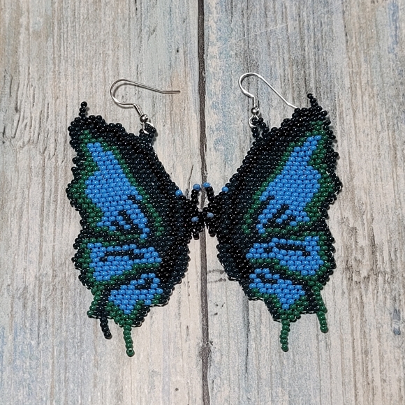 Jewelry - Handmade Buttlefly Wing Beaded Earrings.